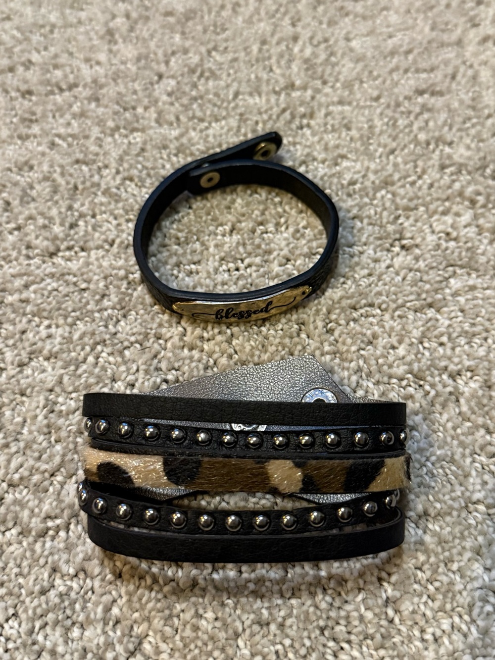 Layered Black & Leopard Wrap Bracelet Set